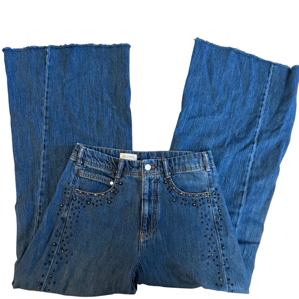 PILCRO‎ ANTHROPOLOGIE High-Rise Embellished Wide-Leg Jeans Size 27